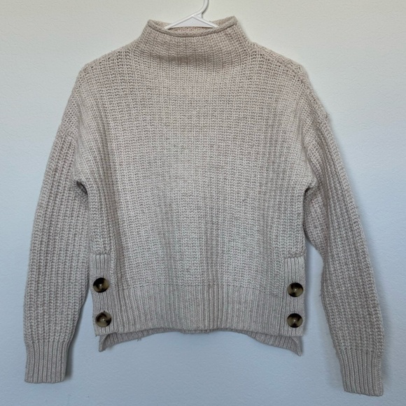 Madewell chunky knit, mock neck side- button pullover wool sweater sz small - Picture 4 of 11